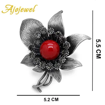 Ajojewel Vintage Rosu/Alb Floare Mare de Femei Broșe Pin Antic Bijuterii Cu Simulate-perla