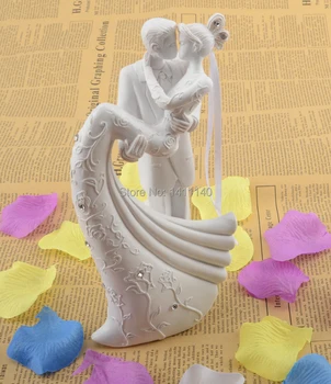 Alb elegant toppers tort de nuntă saruta mireasa si mirele nunta tort fân figurine pentru petrecerea de nunta decoratiuni consumabile