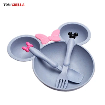 Alimente Pentru Sugari Recipient Desen Animat Mouse-Ul Tacamuri Cu Furculita Lingura Copil, Vesela Copii Boluri De Hrănire Copilul Feluri De Mâncare Set T0638