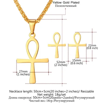 Ankh/Crux Ansata Cheie Cruce de pe Nil Colier&Cercei Stud Oțel Inoxidabil/Aur Color Simbol Egiptean Set de Bijuterii GPE2124