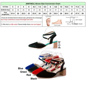 ANNYMOLI 2018 Pantofi de Primăvară Femei Curea Glezna Pantofi Pantofi de Catifea Pompe Tocuri inalte Două Piese Subliniat Toe Pantofi Marime Mare 45 46