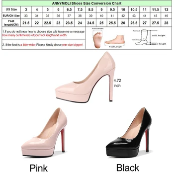 ANNYMOLI Femei Pompe Platforma Tocuri Ascuțite Toe Stilet Sexy Pantofi de Seara Petrecere Tocuri Roz Negru Dimensiuni Mari 33-43