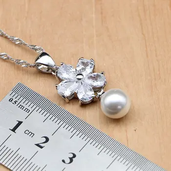 Argint 925 De Bijuterii De Mireasă Seturi De Apă Dulce Cu Perle Naturale Albe Cubic Zirconia Decor Pentru Femei De Nunta Set Accesorii