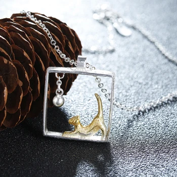 Argint 925 moda drăguț pisica femei bijuterii doamnelor'pendant coliere lanț scurt de bijuterii cel mai bun cadou de ziua fierbinte vinde