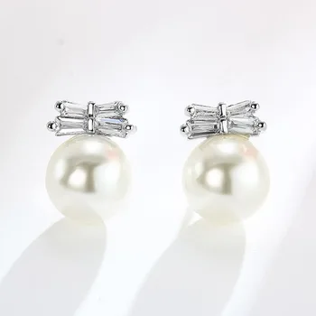 Argint 925 strălucitoare de cristal imitație pearl moda doamnelor'stud cercei bijuterii femei sex feminin cadou en-gros ieftine