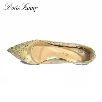 Argint pentru femei pantofi office lady 2017 sclipici vedea prin subliniat toe mediu scăzut toc gros femei pantofi pompe Dorisfanny