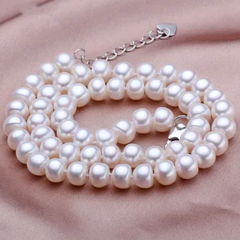 ASHIQI Natural de apă Dulce Colier de Perle Reale Alb 925 Sterling Silver pentru femei nuntă
