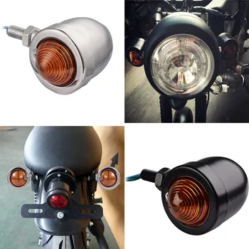 AuMoHall 1pair Retro Motocicleta de Semnalizare Lampă de semnalizare din Metal Universal Motocicleta Stopuri 12V,Cafe Racer