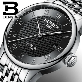 Autentic de Lux Elveția BINGER Brand de Oameni mecanice automate self-wind safir ceas din oțel complet rezistent la apa de afaceri de moda