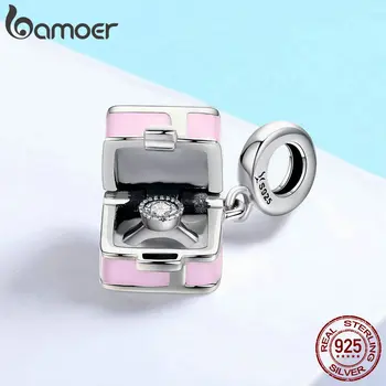 BAMOER Argint 925 Romantic Pink Box Căsătorești cu Mine Surpriza Charm Pandantiv Femei Brățară DIY Bijuterii de Luare SCC549