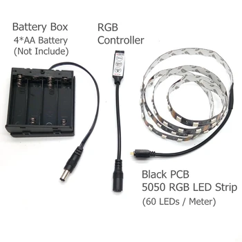 Baterie Banda LED 5050 RGB PCB Negru 5V IP20 / IP65 rezistent la apa Banda de Iluminat DIY Lampă Decorativă Cu Cutie Baterie/Controler RGB