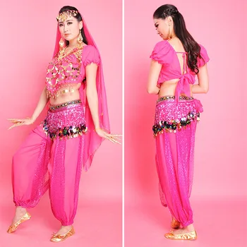 Belly Dance Costume pentru Femei Lady Manual Dansul din Buric Set Costume de Dans Indian Costume Mâneci Scurte 6 Culori