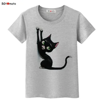 BGtomato Desene animate elegent pisica neagra 3D T-shirt femei super-drăguț minunat fata de tricouri Marca buna calitate bluze casual de vara tees