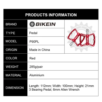 BIKEIN 4 Culori Ciclism MTB CNC din Aluminiu Ultrausor Pedala de Biciclete 9/16 Inch Platforma tv cu Pedale 3 Rulment Piese de Biciclete de Munte
