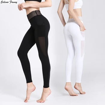 Black &White pentru Femei Fitness Yoga Pantaloni cu Talie Înaltă Respirabil Sport iute Uscat Plasă de Sport Jogging Funcționare Pilates Pantaloni S-XL