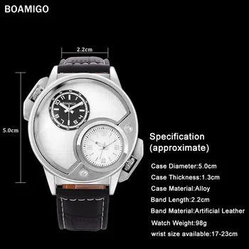 BOAMIGO 2016 nou brand popular bărbați ceasuri de moda casual quartz Dual Time ceasul cu cadrane albe numere arabe din piele trupa