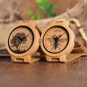 BOBO PASĂRE Simplu Bambus Ceasuri de Imprimare 3D Icon Bărbați Cuarț Ceas de mână cu Curea de Piele