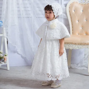 Botez Rochie Lungă Albă de Dantelă Rochie Nou-născut Princess Birthday Party Dress + Hat + Șal Costum de Haine Set 0-30M