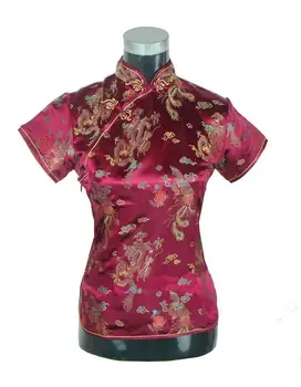 Burgundia Femei Imprimate Bluza Tradițională Chineză Poliester Tricou Top de Moda Noua Tang Costum S M L XL XXL Livrare Gratuita A0018-B