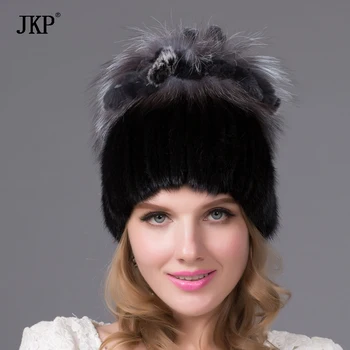 Calde de iarnă pentru femei blană de nurcă pălărie cu real blană de vulpe pom pom mingea căptușeală tricotată Chelioși copios blană de sex feminin caciula beanie cap
