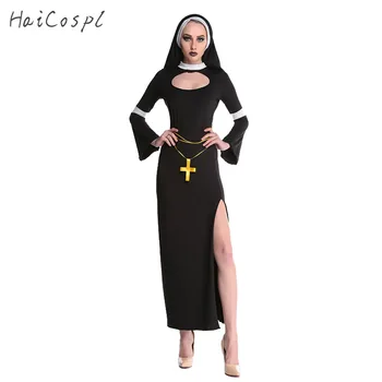 Calugarita Costum Halloween Femei De Lux Sexy Biserica Neagră Sora Deghizare Petrecere Cosplay Rochie Fantezie Performanță Etapă De Îmbrăcăminte