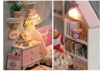 Camera drăguț Puppenhaus Iubitor Ziua cu Casa Din Lemn in Miniatura, Cadou Mobilier Casă de Păpuși Jucarii pentru Copii