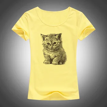 Cat Tricou Femei 2017 Blusa Moda de Vara Lycra cu Bumbac de Imprimare O-Gat Maneci Scurte T-shirt Topuri Tricou F63