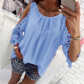 Cauzalitate Femei Bluza Tricouri Umăr Rece Bluza Sexy Gol Maneca Vrac Blusa Femei Topuri WS1360E