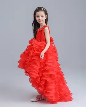 Cele mai recente cu Coada Roșie Copii Printesa Rochie Scurta Fata Lunga Spate Nunta de Flori Fata Vestidos de Partid 2017 Fete Haine AKF164042