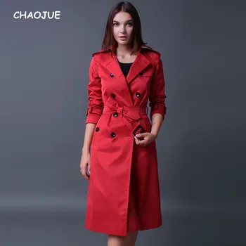 CHAOJUE Brand Trench Pentru Femei 2016 Maneca Lunga Breasted Dublu Plus Dimensiune Roșu Strat de sex Feminin de Lux Pea Coat Pentru Soția Cadou