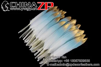 CHINAZP Vrac en-Gros Pictate manual Pană 100 buc/lot Real Pierde Lumina Albastru Metalizat Aur Pictate manual Rață Pene de Aur Sfat