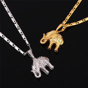 Collare Elefant Pandantiv De Aur/Argint Culoare Cristal Stras Anime Bijuterii Animal Din Africa De Colier Femei P559