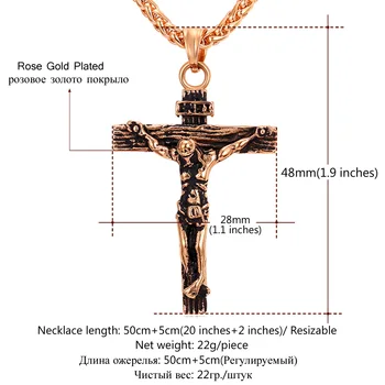 Collare INRI Pandantiv Cruce Culoare Rose Gold din Otel Inoxidabil Creștin Accesorii Colier Femei Bărbați Bijuterii Isus Bucată P116