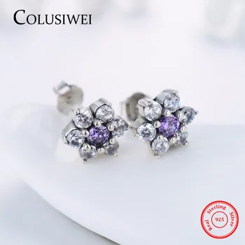 COLUSIWEI Calitate de Top Real Argint 925 Snow Stud Cercei Moda Floare Violet Cristal CZ pentru Femei Bijuterii de Nunta