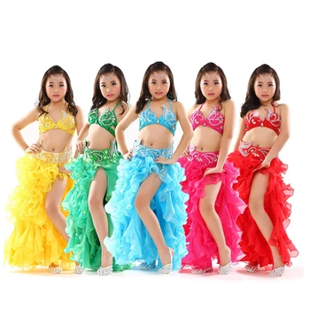 Copii spectacol de Dans din Buric Haine 3-piesă de Costum Oriental Sutien, Curea, Fusta Fete Belly Dance Set Costum pentru Copii