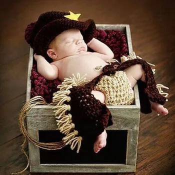 Copil Nou-Născut Recuzită Fotografie Domn Cowboy De Tricotat Pălărie Moale Pantaloni Pentru Copii Accesorii De Îmbrăcăminte Pentru Sugari, Copii Sedinte Foto