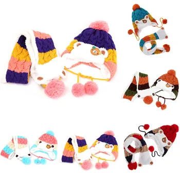 Copilul Pălării de Iarnă Tricotate Earflap Pălărie și Eșarfă Set 5 Culori de Iarna Toamna Primavara pentru Copii Cald Căciuli Capace Pentru 3-48 luni Bebelusii