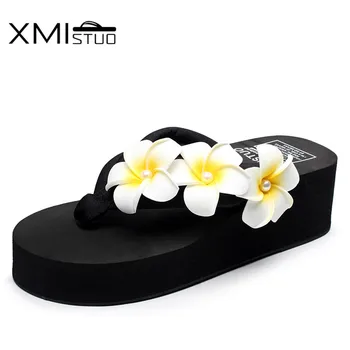 Creștere de 5,5 cm de moda de înaltă calitate de moda non-alunecare groase cu fund plat panta cu plaja flori rece papuci flip-flops