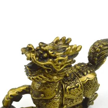 Cu Feng Shui 2 buc Imitație de Alamă Chi Lin Qi Lin Dragon Chinezesc Cai Statuie AA220