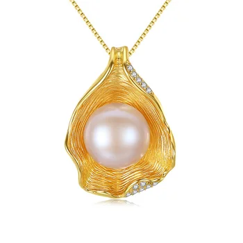 Cubic Zirconia Design Coajă Naturală Perla Pandantiv Colier de Aur de Culoare 925 de Bijuterii de Argint Pentru Femei JPN302