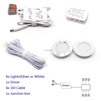 D68XH14MM 6pcs/set Cu Sofer ,6M Cablu ,Conector 3W LED Downlight Estompat Încastrat LED-uri de Lumină Cabinet PWM Dimmer AC110-240V