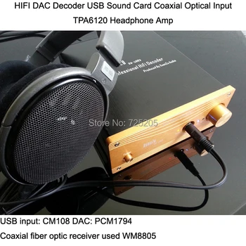DAC Decodor Profesionale PCM1794 placa de Sunet USB Optic Coaxial Input TPA6120 Amplificator pentru Căști PC HIFI