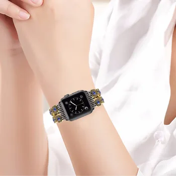 De lux Șirag de mărgele de Agat Watchband pentru iWatch Apple Watch 38mm 42mm Seria 1 2 3 Femei Bandă Flexibilă Curea brățară Brățară cu Adaptoare