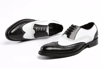 De mari dimensiuni EUR45 negru alb / maro alb mens pantofi de mireasa piele naturala pantofi rochie formale pantofi oxfords