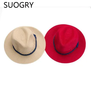 De Vânzare la cald 2016 Răsucite de Cânepă funie de Paie Pălărie de Moda Largă de Mare Refuz de Culoare Solidă Pălării de Vară Pentru Femei Panama Beach Floppy Hat