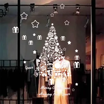 Decor De Crăciun Magazin Vitrina De Sticlă Sticker Cadou De Crăciun Copac Stele Model Detașabil Sculptate Decalcomanii De Perete Fereastra Autocolante