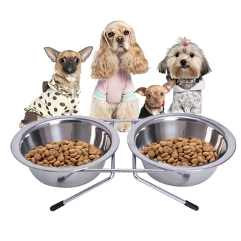 Din Oțel Inoxidabil Dublu Animale De Companie Boluri Câine, Pisică, Apă, Alimente Non Alunecare Stație De Alimentare