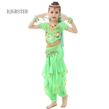 DJGRSTER Copii Fata Copii Belly Dance Costum de Monedă Bollywood Indian Bellydance Dansul din Buric, Costume de 6pcs Seturi Egipt, Egiptean