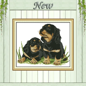 Doi câini negri copil (3) animal Numărat imprimare pe țesături DMC 14CT 11CT Cruce Cusatura de lucru Manual kit de Broderie Seturi Acasă Decor de perete