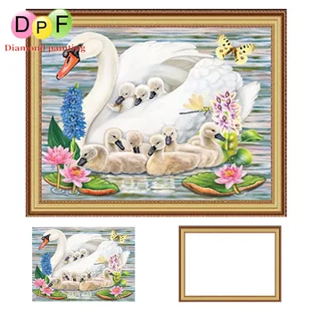 DPF Diamant pictura cruciulițe Rotund plin de lebădă familie diamant Mozaic Cadru Diamant Broderie Manual decor acasă animale